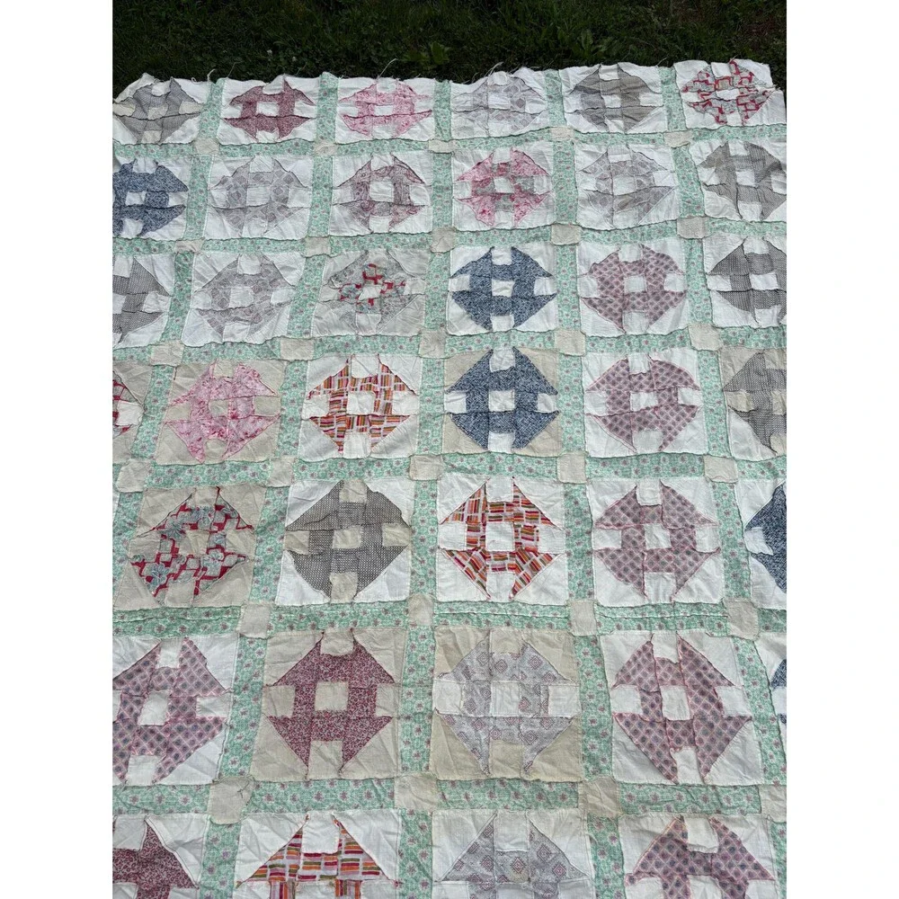 Vintage Handmade Quilt Top Cottagecore Patchwork Farmhouse Antique Quilt TOP
